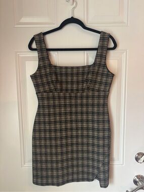 Pink Lily Black & Cream Plaid Square-Neck Mini Dress